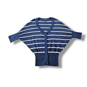 American City Wear Cardigan Blue White Stripes Dolman Sleeve Button Front